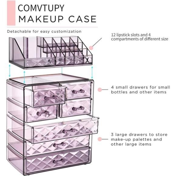 Clear Makeup Organizer with Brush Holder, Large Acrylic Cosmetic Display Cases - Picture 3 of 6